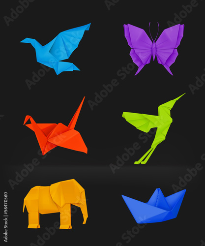Origami set multicolored on black