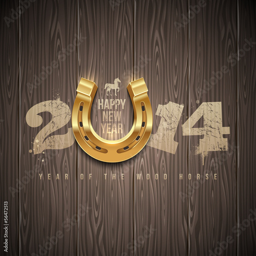 New 2014 year - holidays design with golden horseshoe