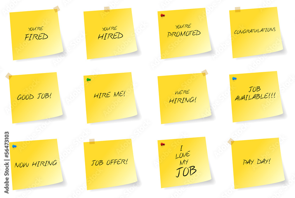 Yellow Sticky Notes With Job Related Messages Yellow Sticky Notes With Job Related Messages