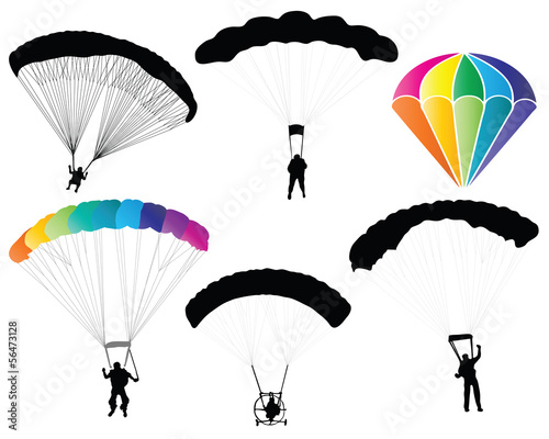 Fototapeta Naklejka Na Ścianę i Meble -  Vector illustration of paragliders and parachutes