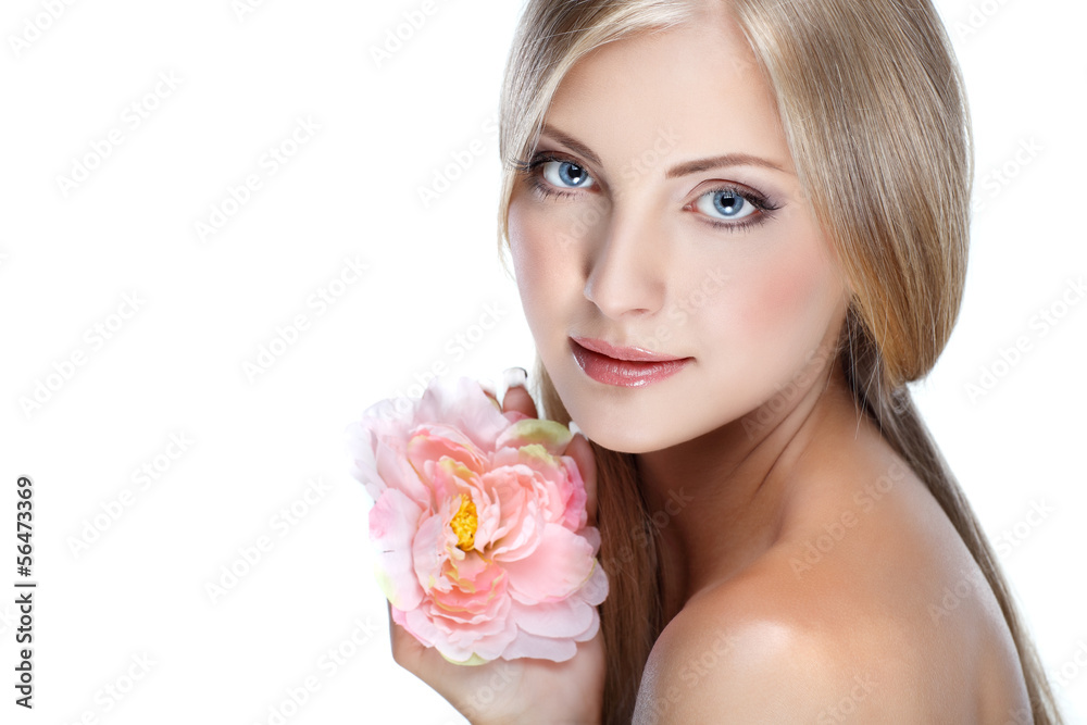 portrait whiteheaded young woman with blue eyes on white portrait whiteheaded young woman with blue eyes on white