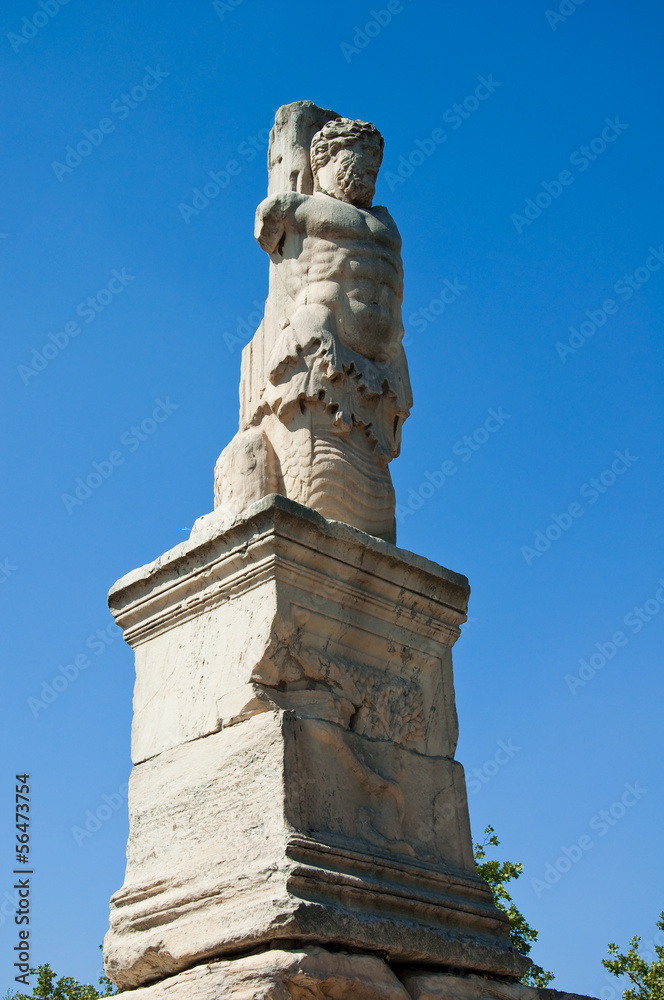 The statue in the Roman Agora. Greece.
