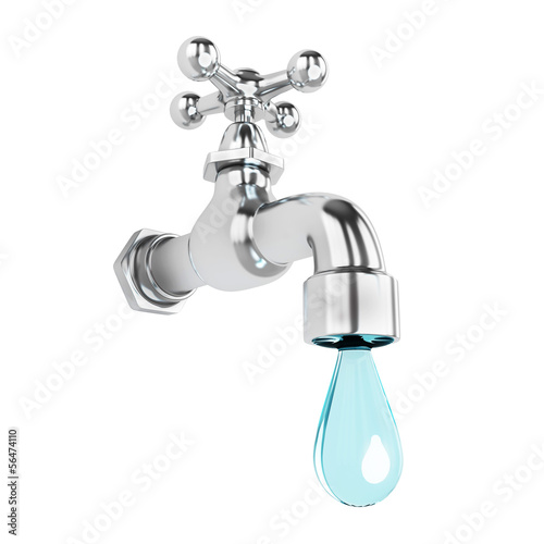 Obraz na płótnie Dripping tap with drop isolated on white