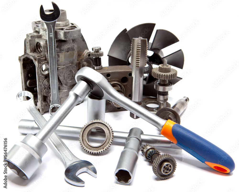 the part of car high pressure pump and the tool for repair Stock Photo ...