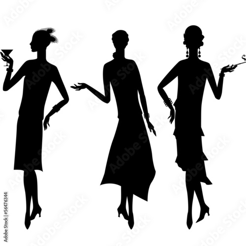 Silhouettes of beautiful girl 1920s style.