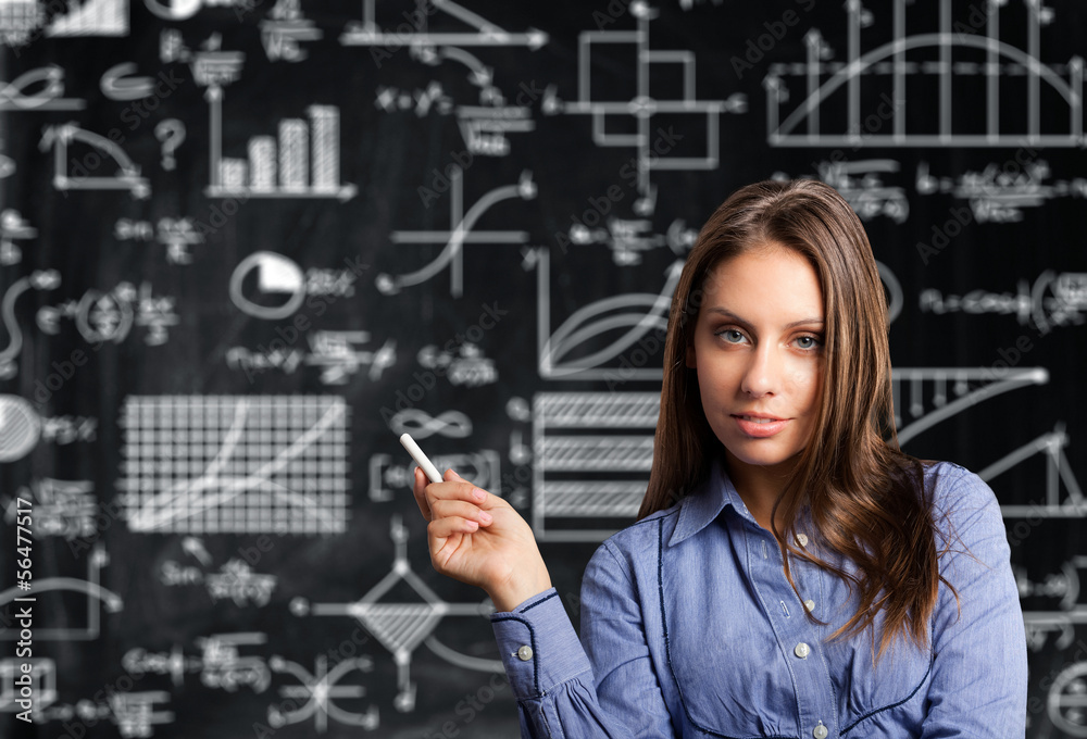Woman in front of a blackboard Woman in front of a blackboard