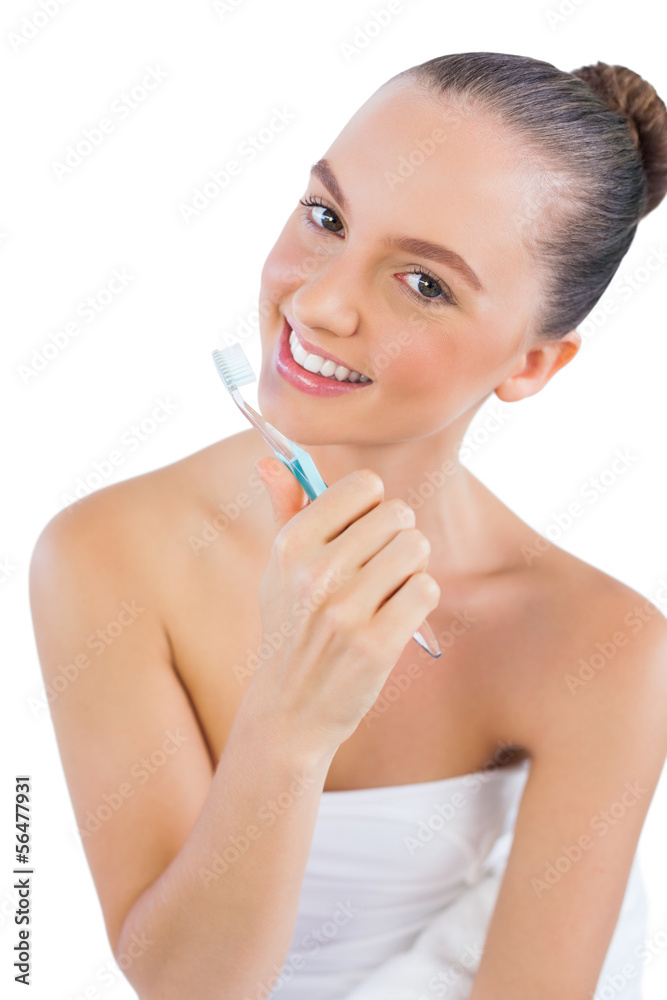Cheerful young woman with toothbrush Cheerful young woman with toothbrush
