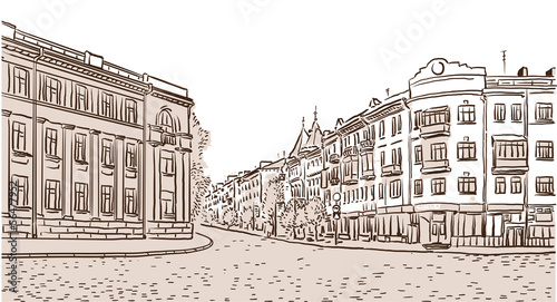 The ancient European street paved by a stone blocks.