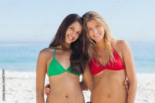 Two pretty friends in bikinis posing