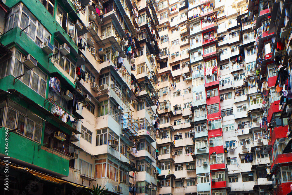 Overpopulated residential building in Hong Kong