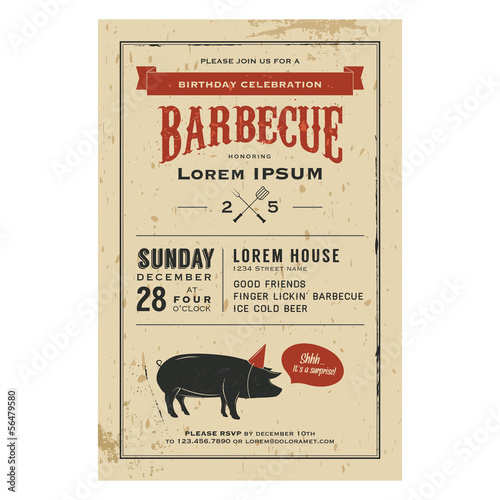 Vintage birthday party barbecue invitation
