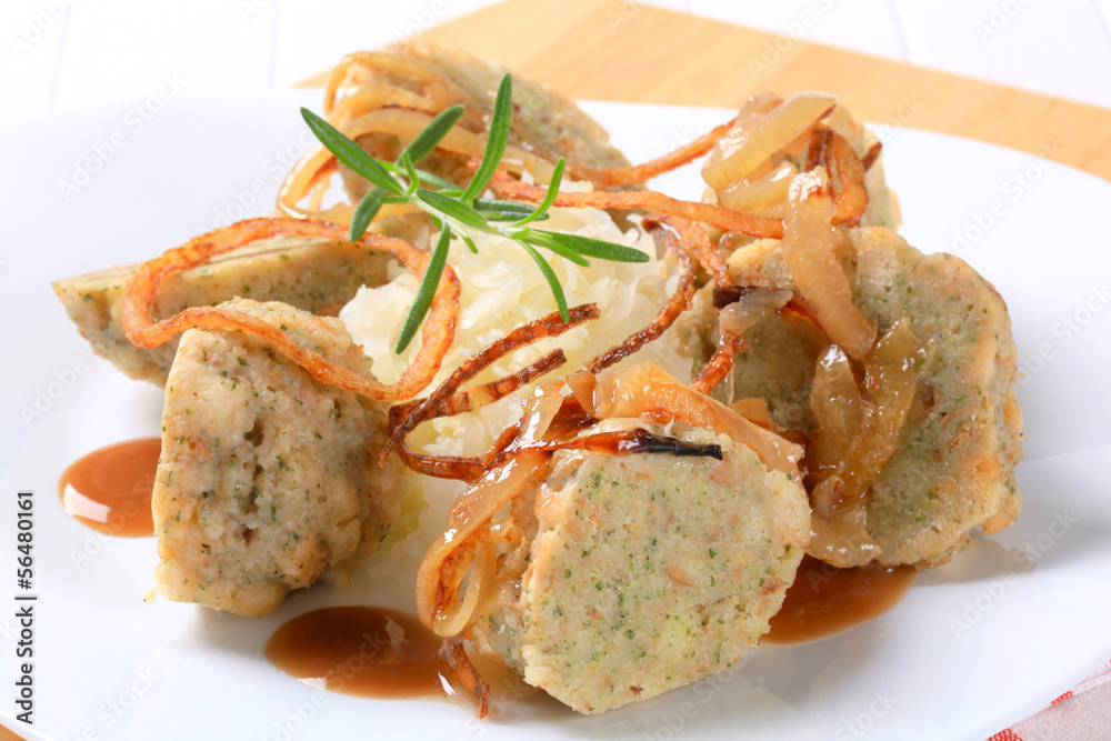 German bread dumplings with sauerkraut and onion German bread dumplings with sauerkraut and onion