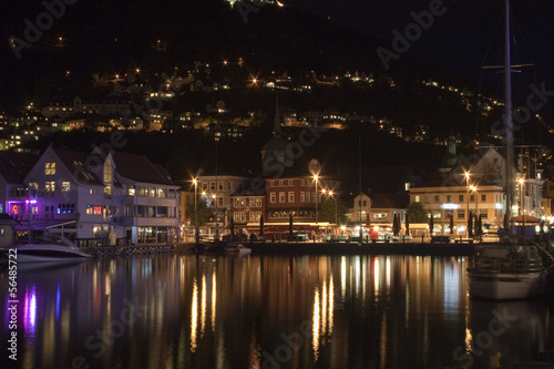 Night panorama of Bergen, Norway, Sacndinavia