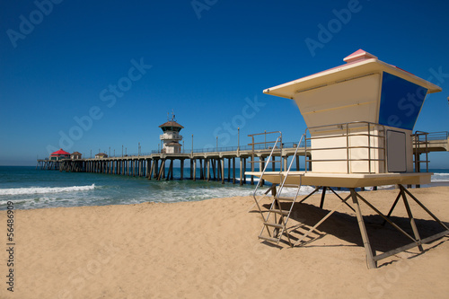 Huntington beach Pier Surf City USA with lifeguard tower