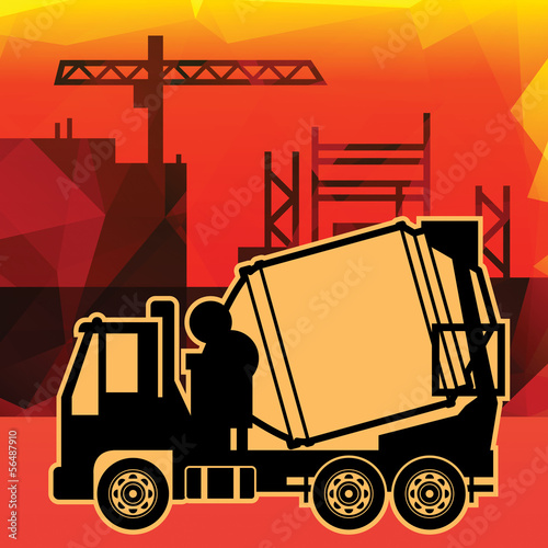 Concrete mixer truck on industry background, vector