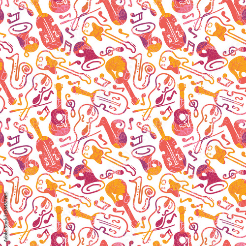 Vector colorful musical instruments seamless pattern background