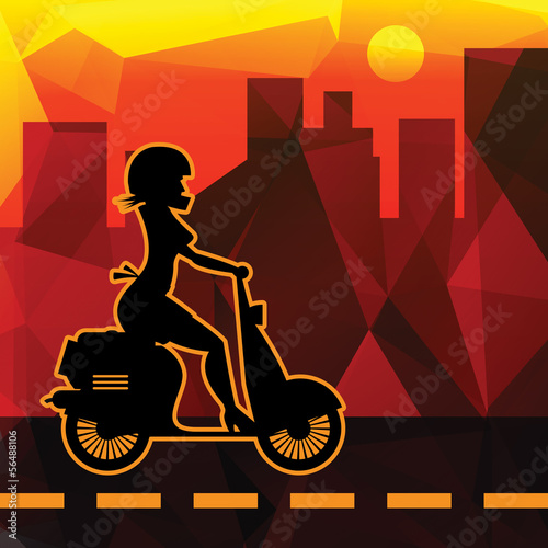 Scooter Girl silhouette, vector illustration