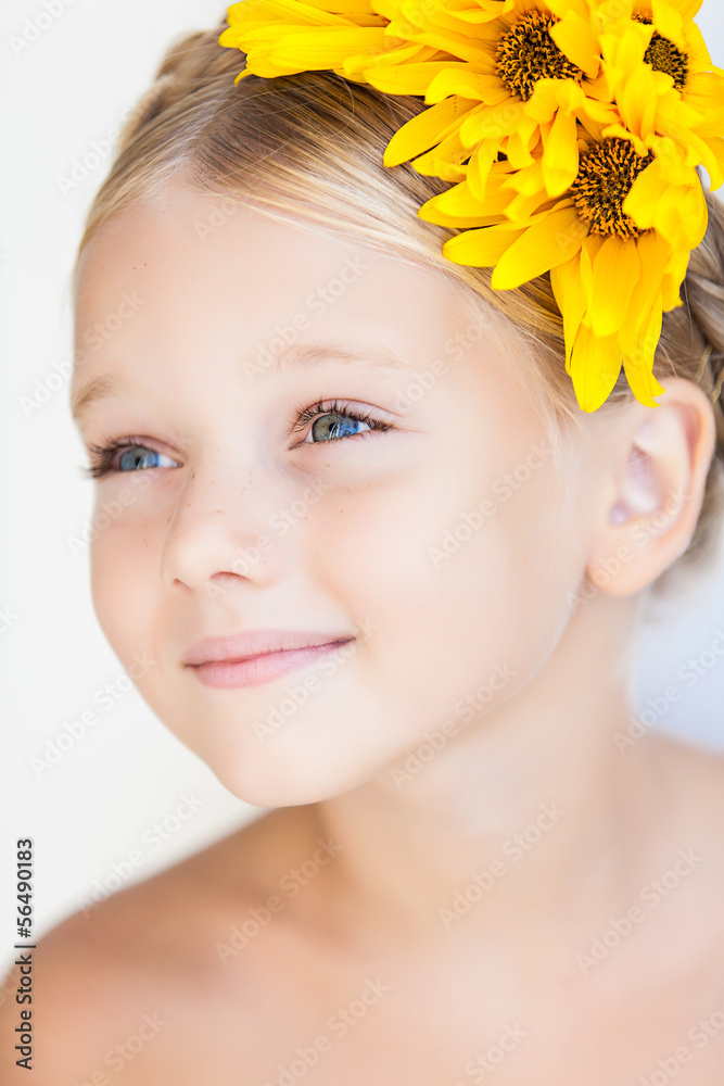 portrait of cute little girl over white background Stock Photo | Adobe ...