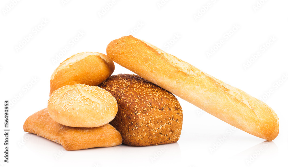 assortment of baked bread isolated on white background assortment of baked bread isolated on white background