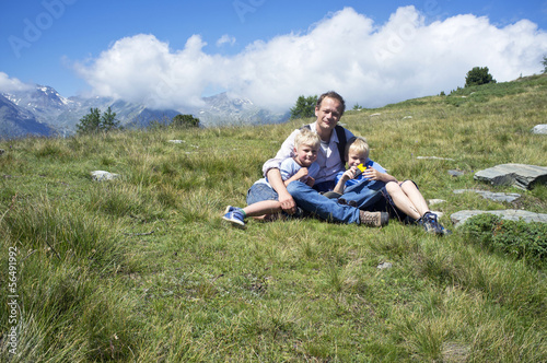 Father and Sons in an alpine meadow