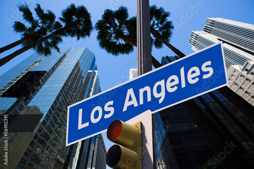 Print op canvas LA Los Angeles sign in redlight photo mount on downtown