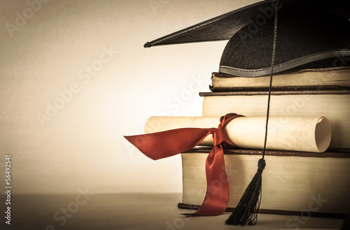 Graduation Scroll and Book Stack photo