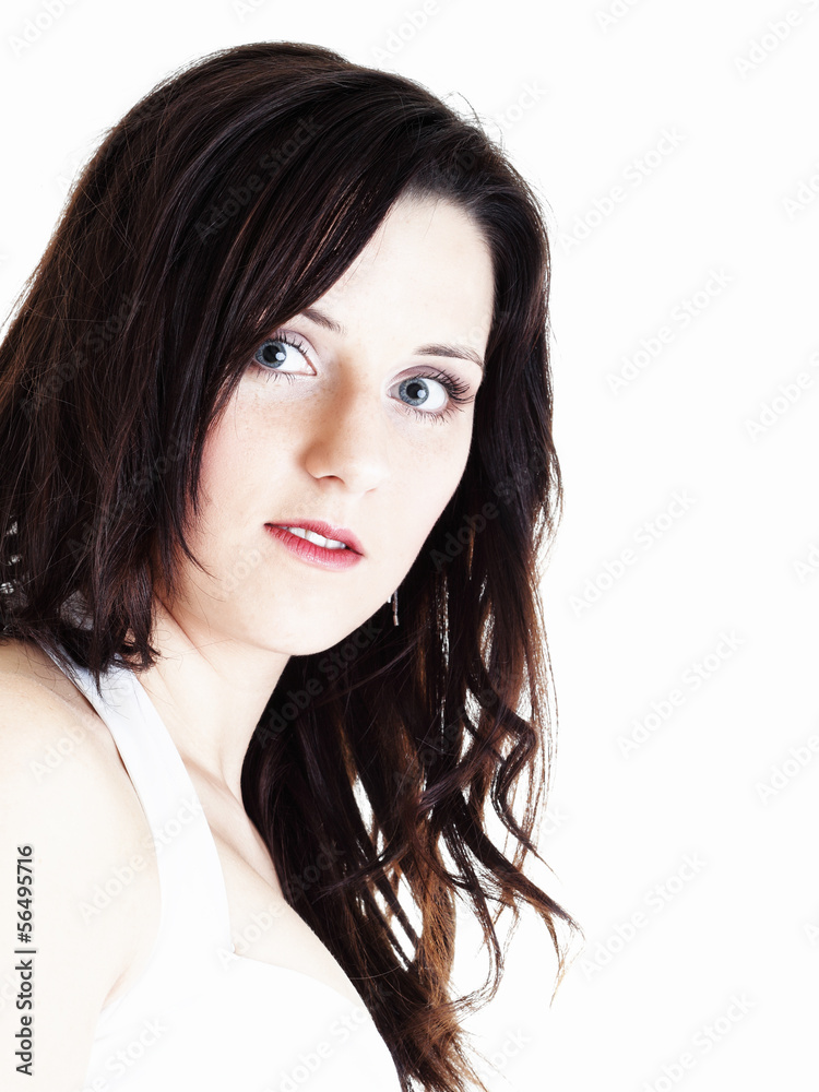 Portrait attractive young woman isolated white background Portrait attractive young woman isolated white background
