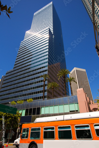 Downtown LA Los Angeles skyline California with traffic