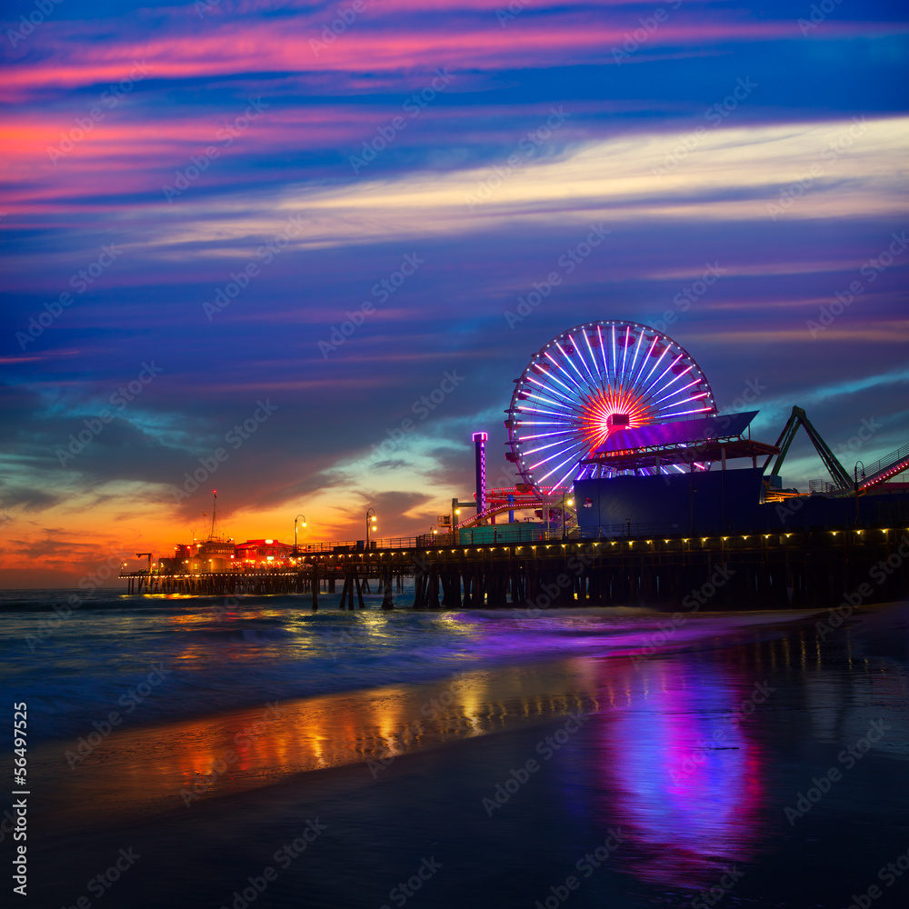 Naklejka premium Santa Monica California zachód słońca na kole Pier Ferrys