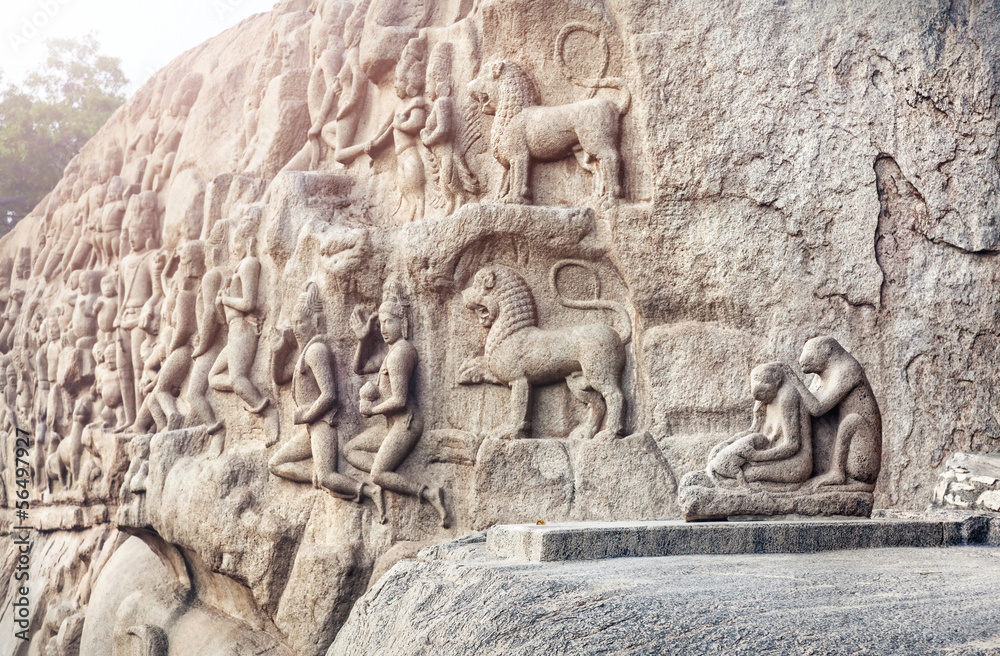 Ancient basrelief in Mamallapuram Ancient basrelief in Mamallapuram