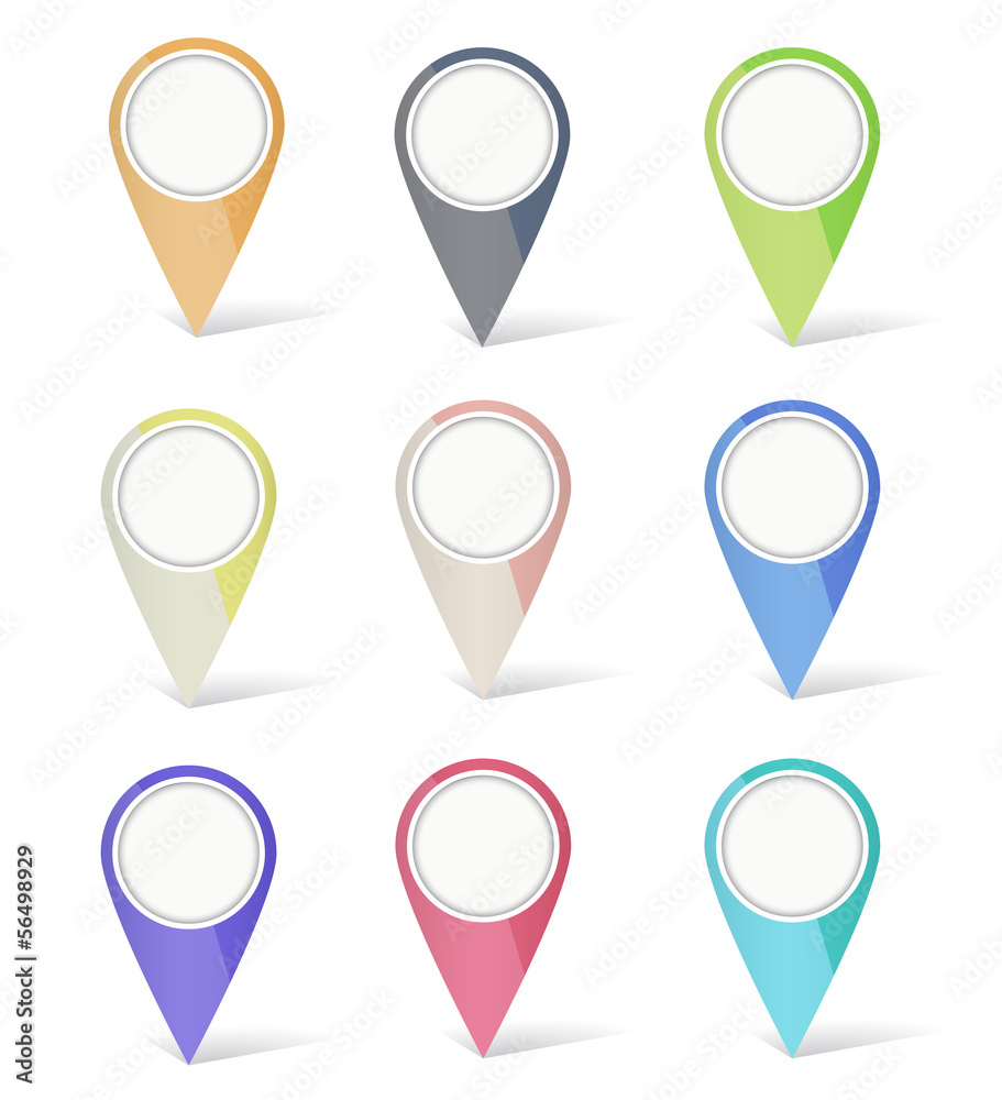 Set of multicolored map pins Set of multicolored map pins