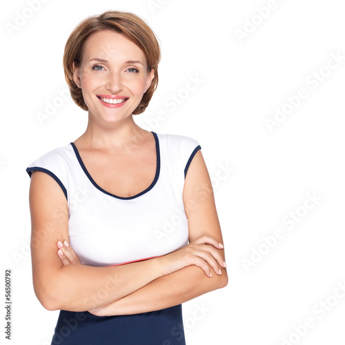 Portrait of a beautiful young adult white happy woman