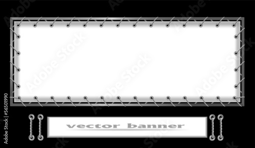 White banner strung on a metal frame