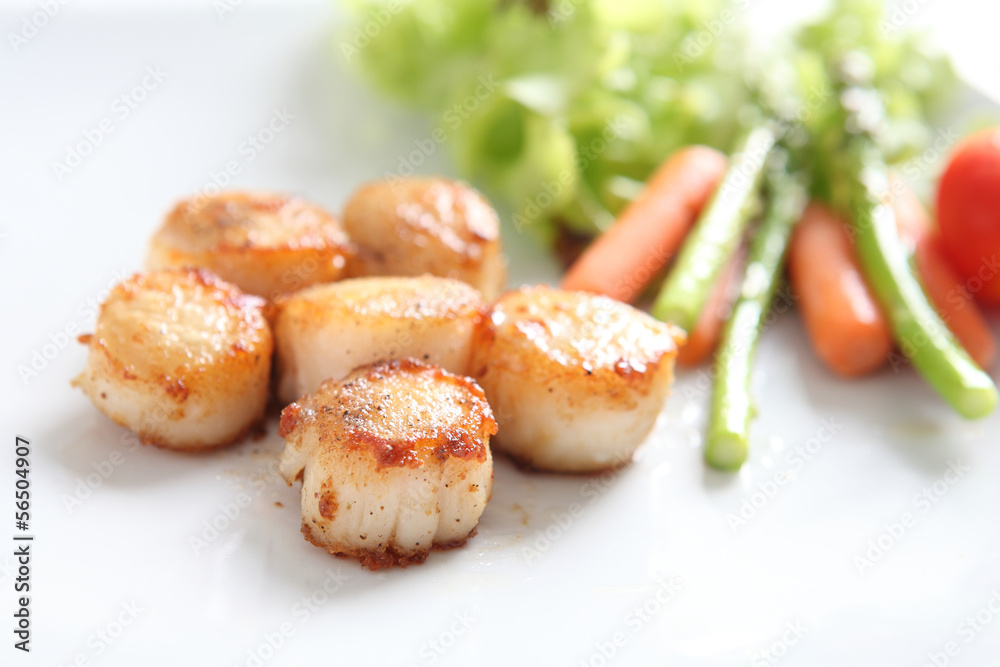 close up of pan seared sea scallops close up of pan seared sea scallops
