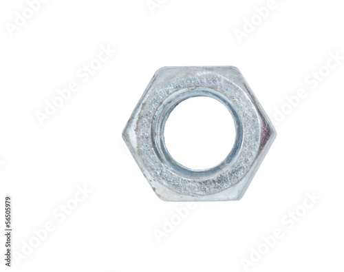 Old hexagon nut over white background