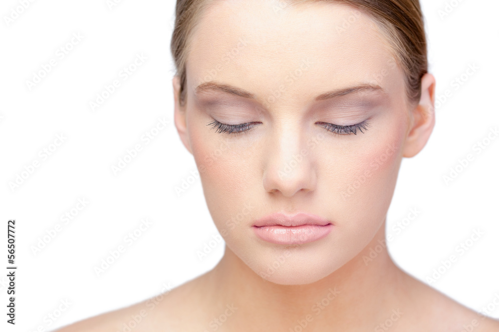 Content blonde model wearing natural make up Content blonde model wearing natural make up