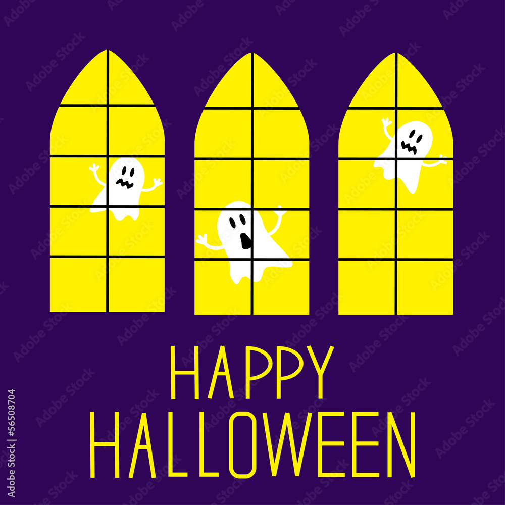 Windows with ghosts. Happy Halloween Card. Windows with ghosts. Happy Halloween Card.
