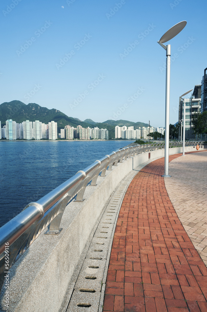 Sea side promenade in Hong Kong City