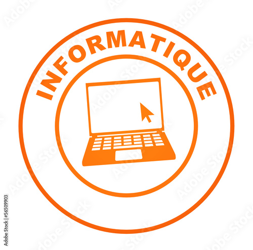 informatique sur bouton web rond orange photo