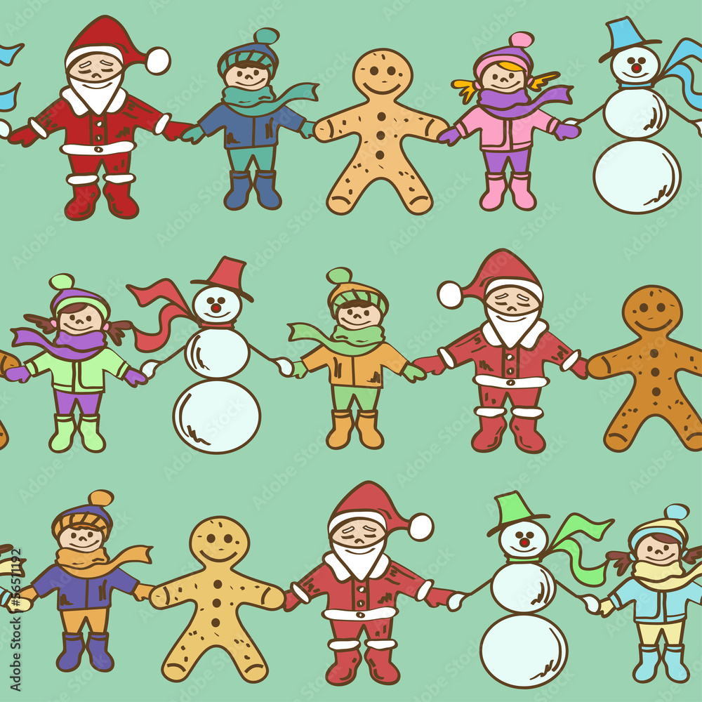 Seamless pattern of Christmas roundelay