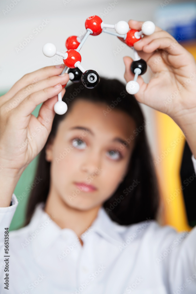 Naklejka premium High School Student Looking At Molecular Structure In Lab