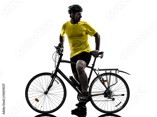 Fototapeta Naklejka Na Ścianę i Meble -  man bicycling  mountain bike silhouette