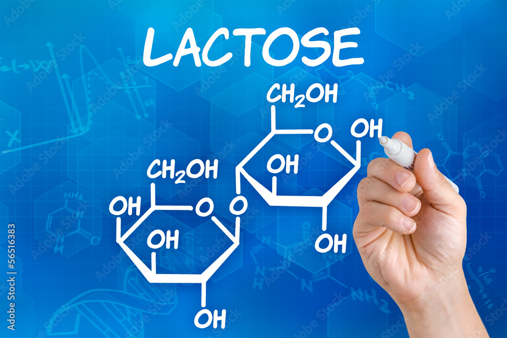 Hand mit Stift zeichnet chemische Strukturformel von Lactose Hand mit Stift zeichnet chemische Strukturformel von Lactose