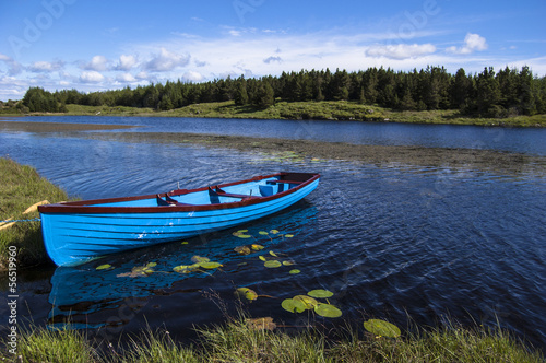 Blue boat in a lake, Connemara Ireland