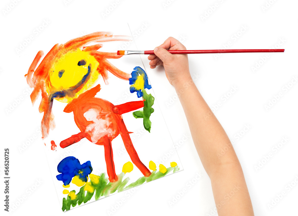 Fototapeta premium Child draws mother watercolors