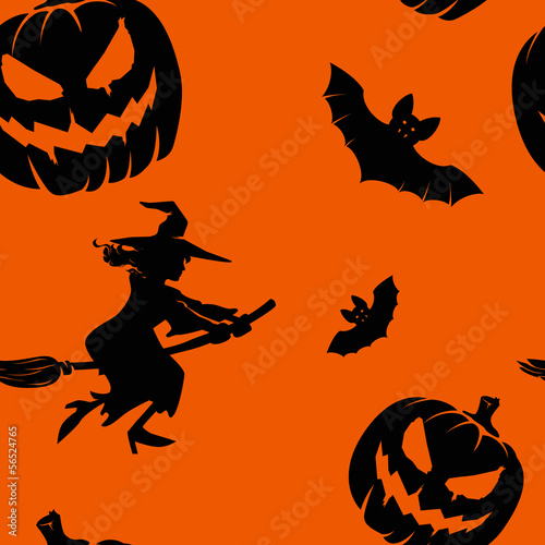 Seamless orange and black pattern with Halloween elements
