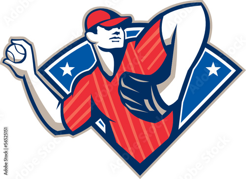 Baseball Pitcher Throwing Ball Retro