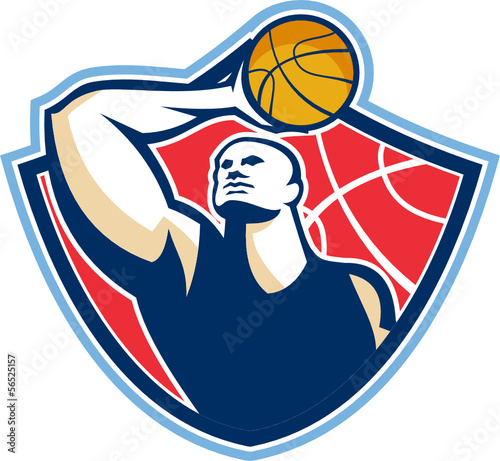 Basketball Player Rebounding Ball Retro