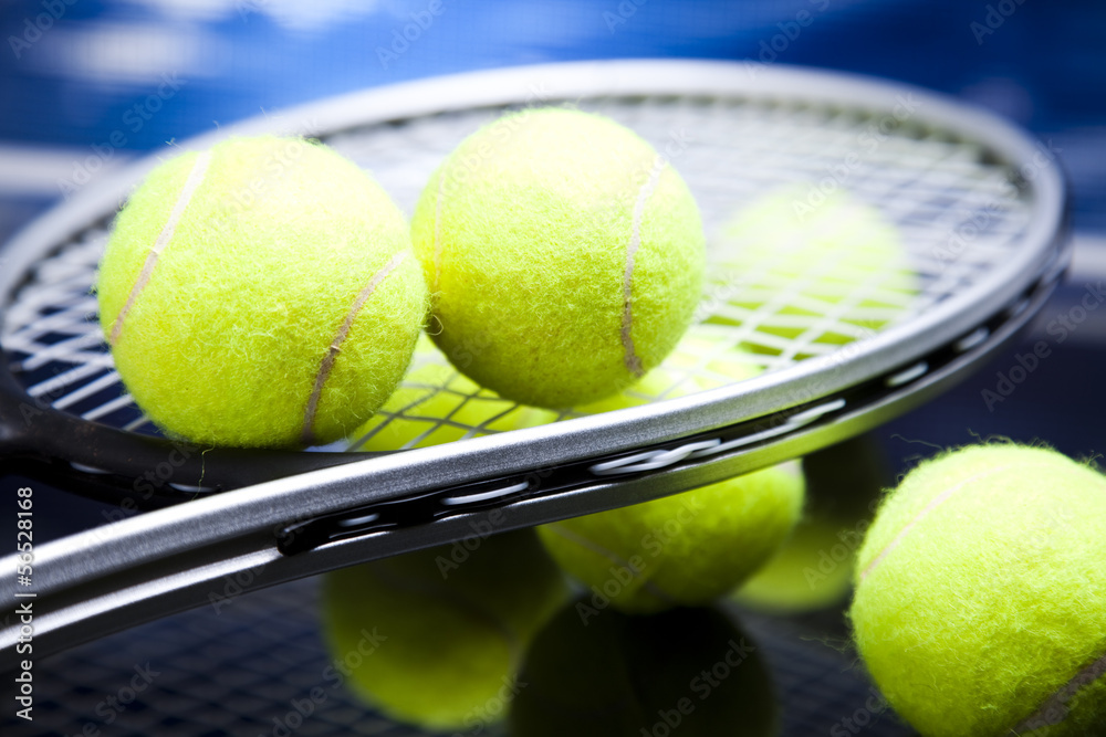 Tennis racket and balls, sport