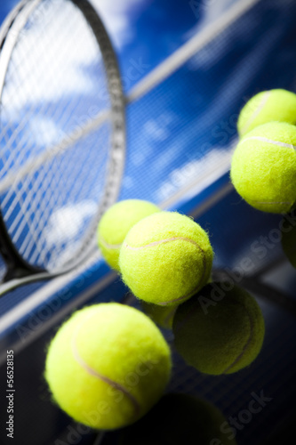Tennis racket and balls, sport